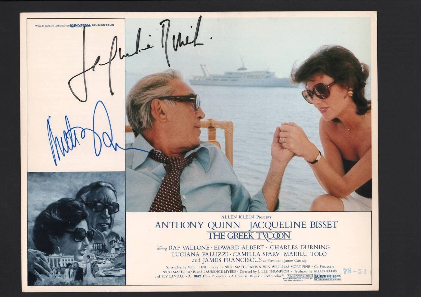 Jacqueline Bisset And Anthony Quinn - Signed Autograph Lobby Card - Greek Tycoon