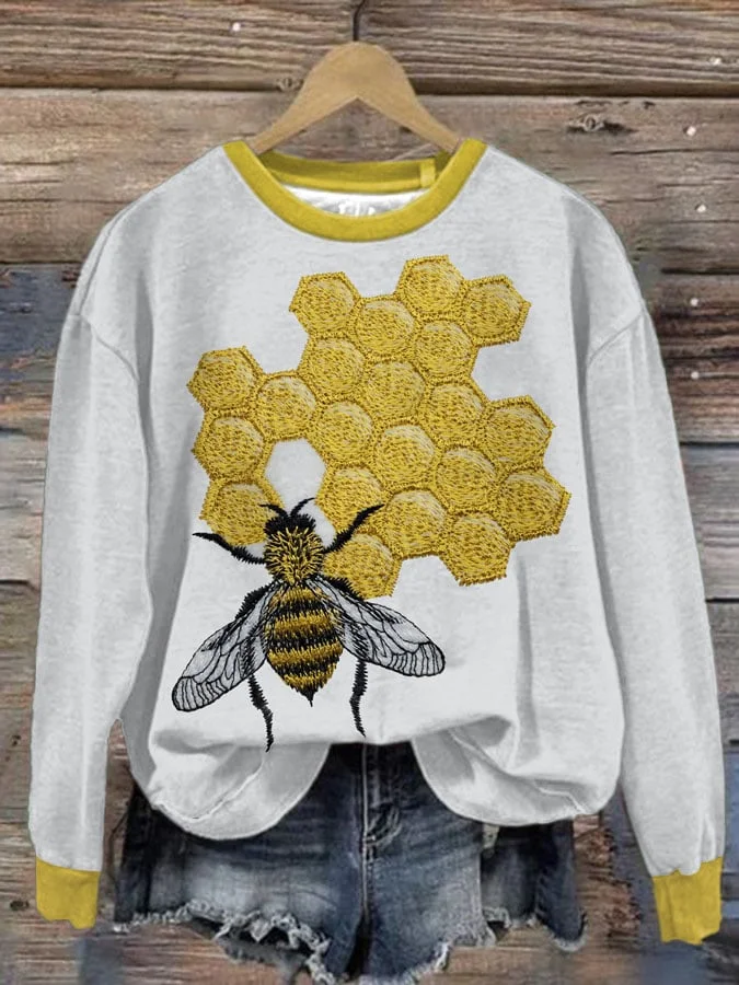 Women's Honeybee Print Round Neck Sweatshirt