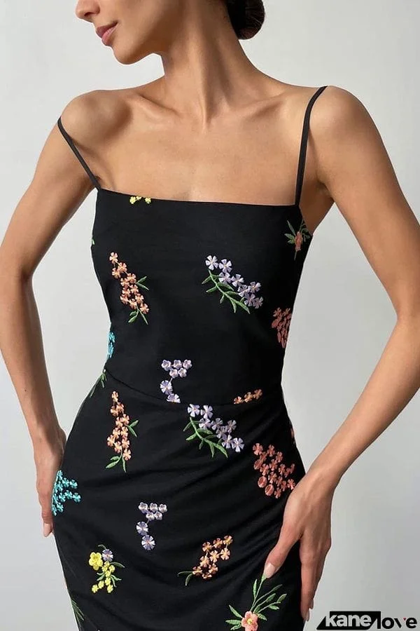 Daintily Dreaming Embroidered Floral Fabric Midi Dress