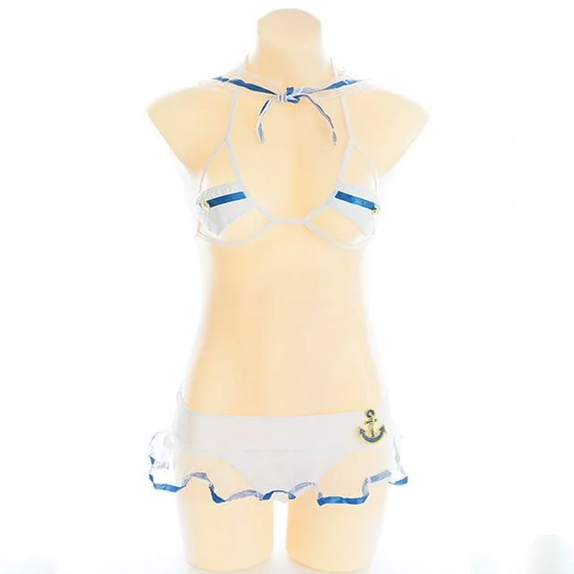 White Sailor Two-Piece Bikini Swimsuit SP179750