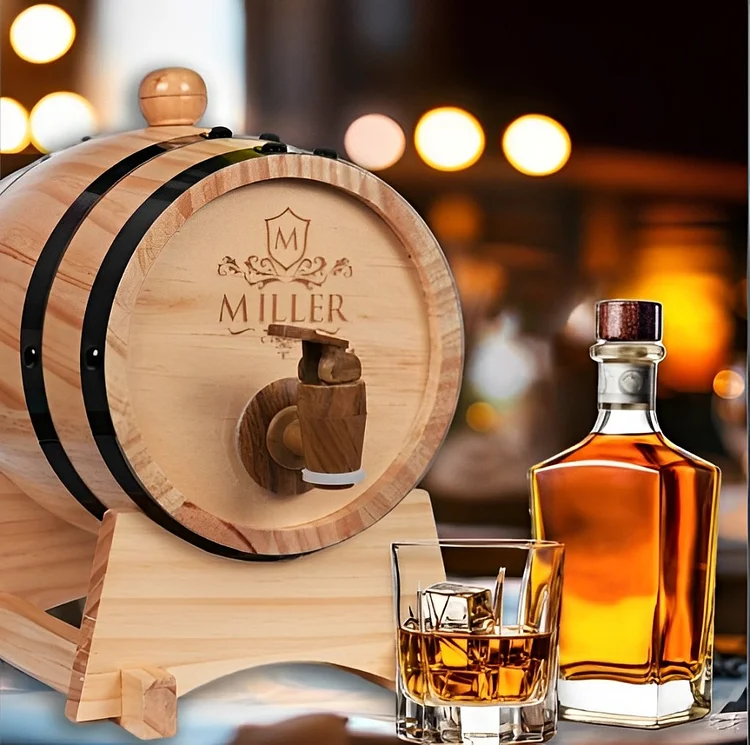 Personalized Whiskey Barrel, Custom Bourbon Oak Barrel with Your Logo Design, Engraved Mini Wine Barrel with Stand, Wood Barrel Drink Dispenser Suitable for Aging Wine Bourbon Whisky Rum Mead