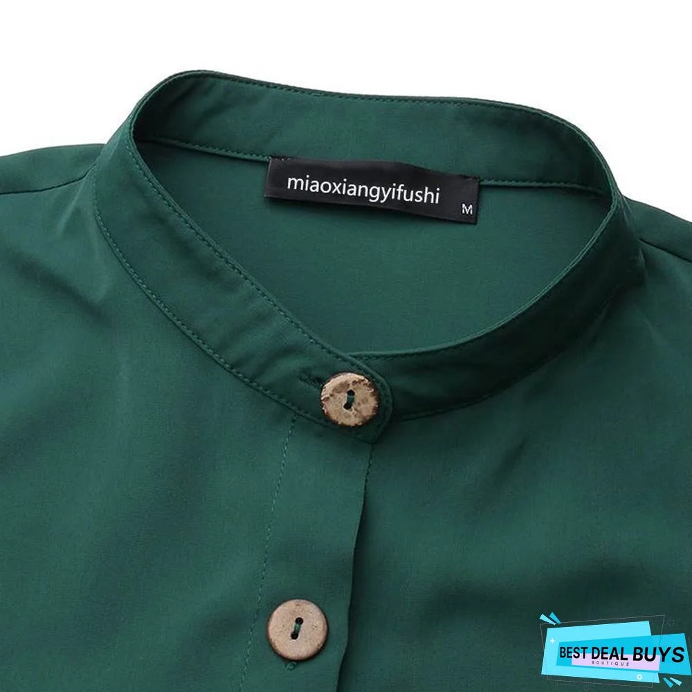 Autumn Casual Women's Cardigan Long Sleeve Stand Collar Large Swing Dress