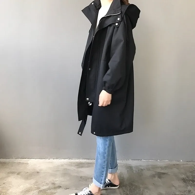 Oversize Spring Autumn Trench Coat Women 2020 New Casual  Long Fashion Hooded Windbreaker Zipper Pocket  Female Large size Q191