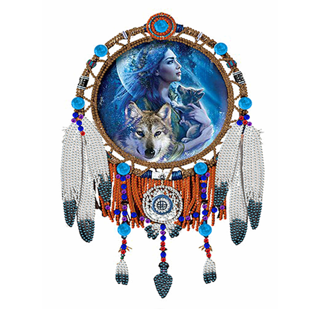 Wolf Head Dream Catcher 30*40CM(Canvas) Special Shaped Drill Diamond Painting gbfke