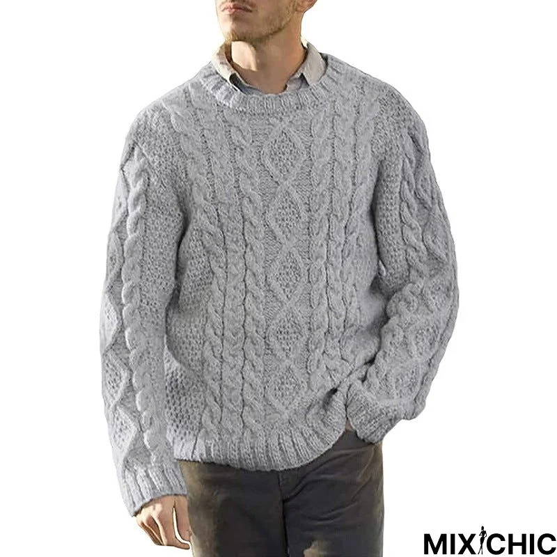 Solid Color Round Neck Long Sleeve Sweater Men's Wear