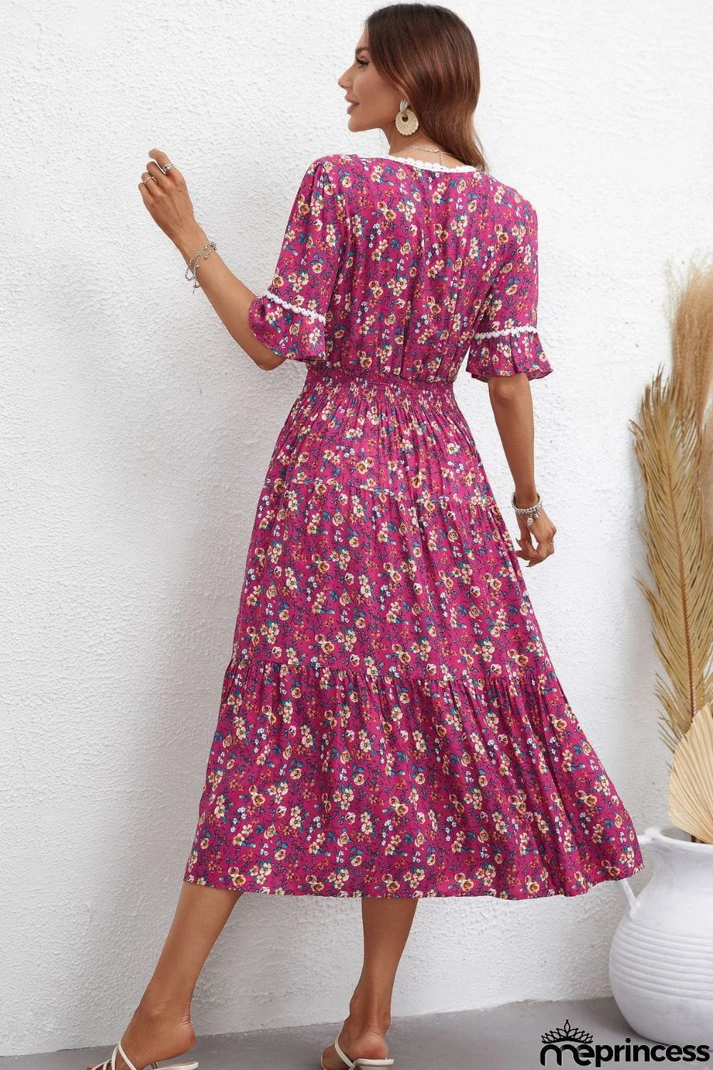 Floral Sweetheart Neck Tiered Dress