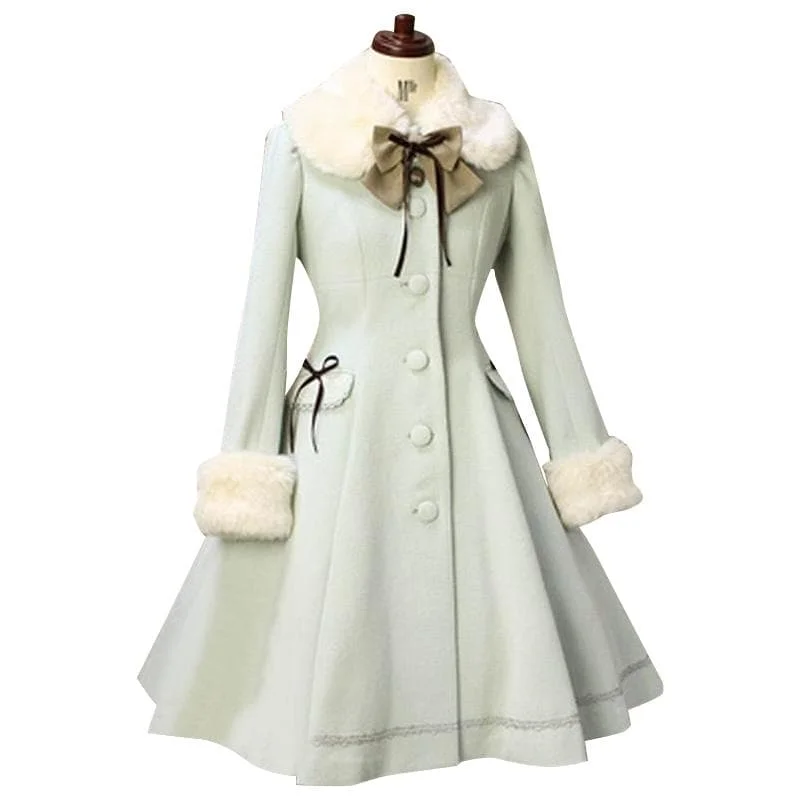 Lolita Sweet Fur Collared Daily Single-breasted Women's Long Coat Custom SP13185