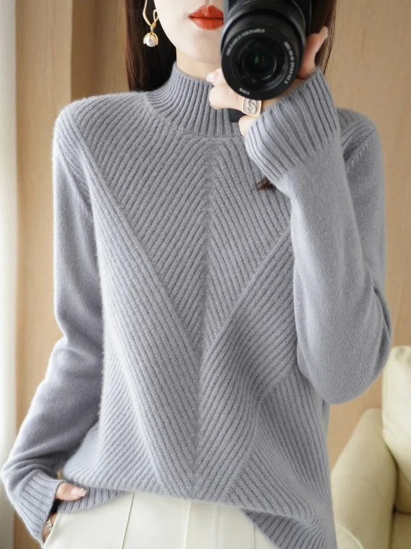 Urban Long Sleeves Solid Color Half Turtleneck Sweater Tops
