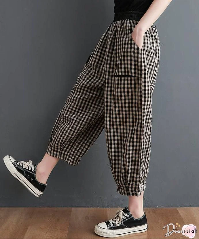 Yellow Pockets Loose Cotton Crop Pants High Waist Summer