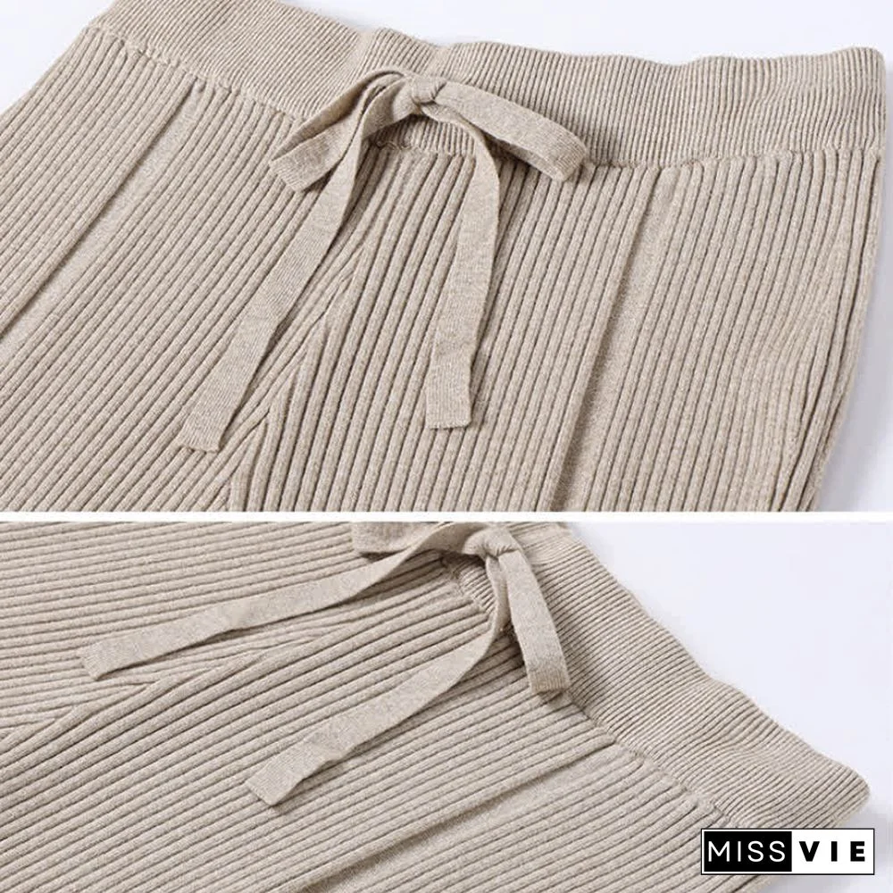 Chic Pure Color Knit Fringed Casual Pants