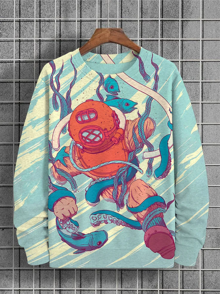 Men's Underwater Diving Fish Print Casual Sweatshirt
