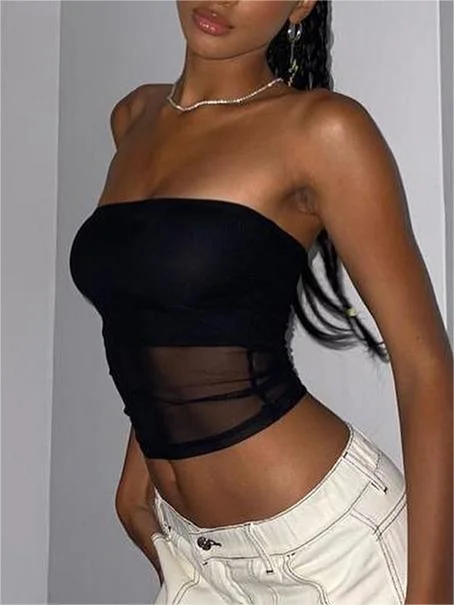 Brownm Paneled Mesh Bandeau Top