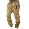 Men's Retro Elk Print Pocket Casual Sports Elastic Waist Pants by Inlyline