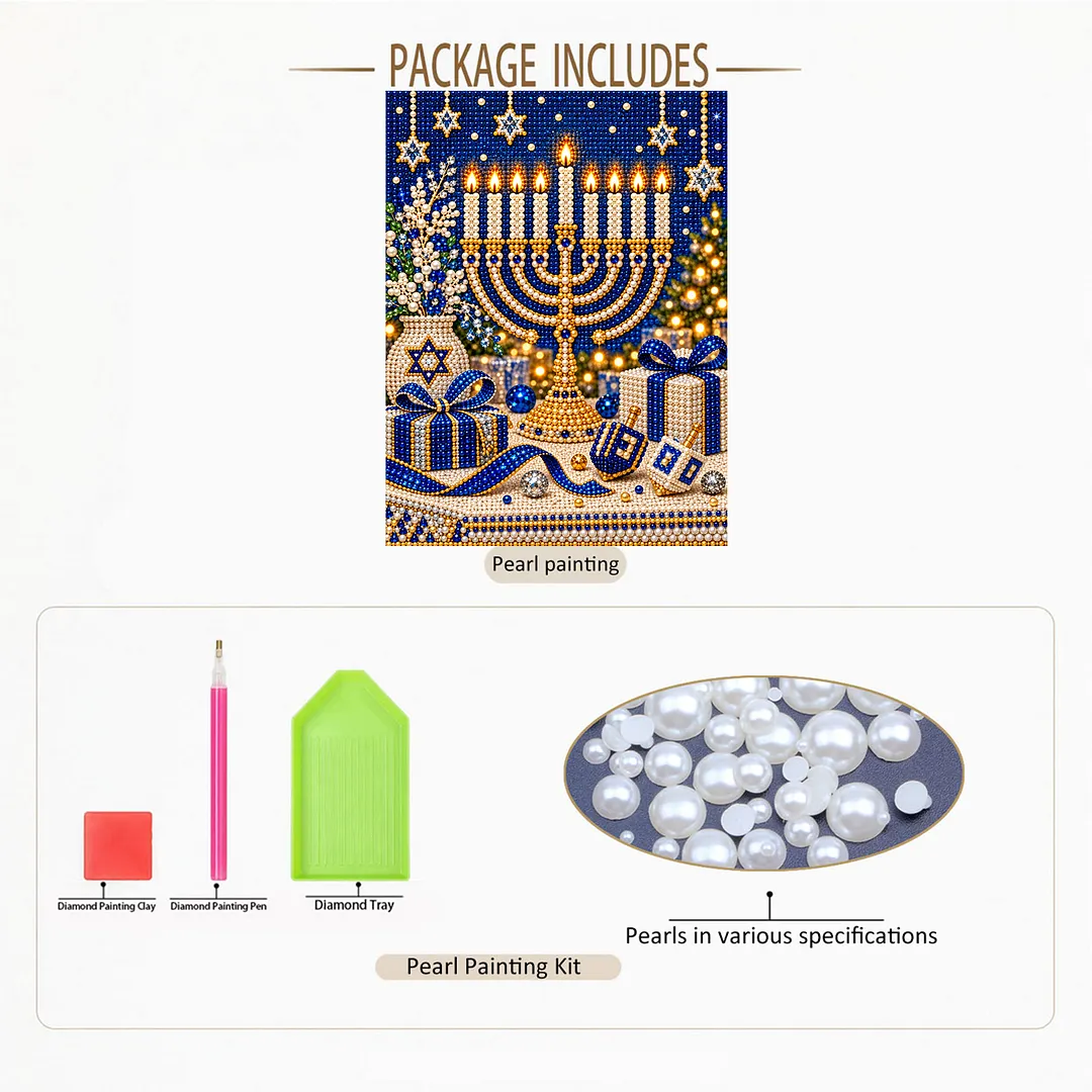 Framed Pearl Painting Kit DIY Hanukkah Menorah Bead Art 11.81x15.75in