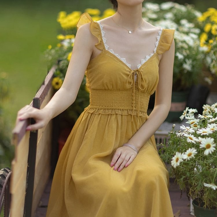 Fairy Tales Aesthetic Romantic Slim Waist Sleeveless Dress QueenFunky