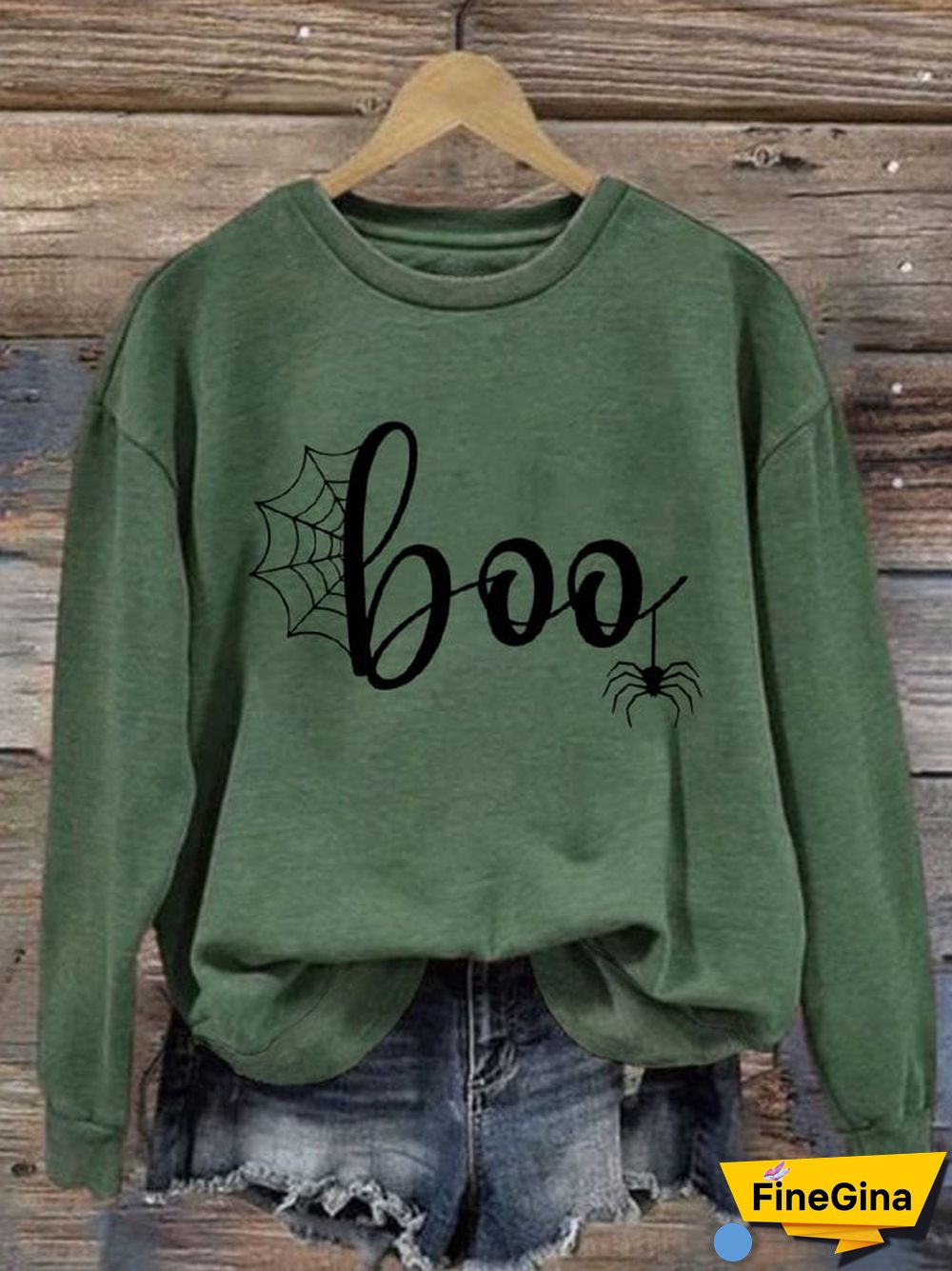 Women's Halloween Boo Print Long Sleeve Sweatshirt