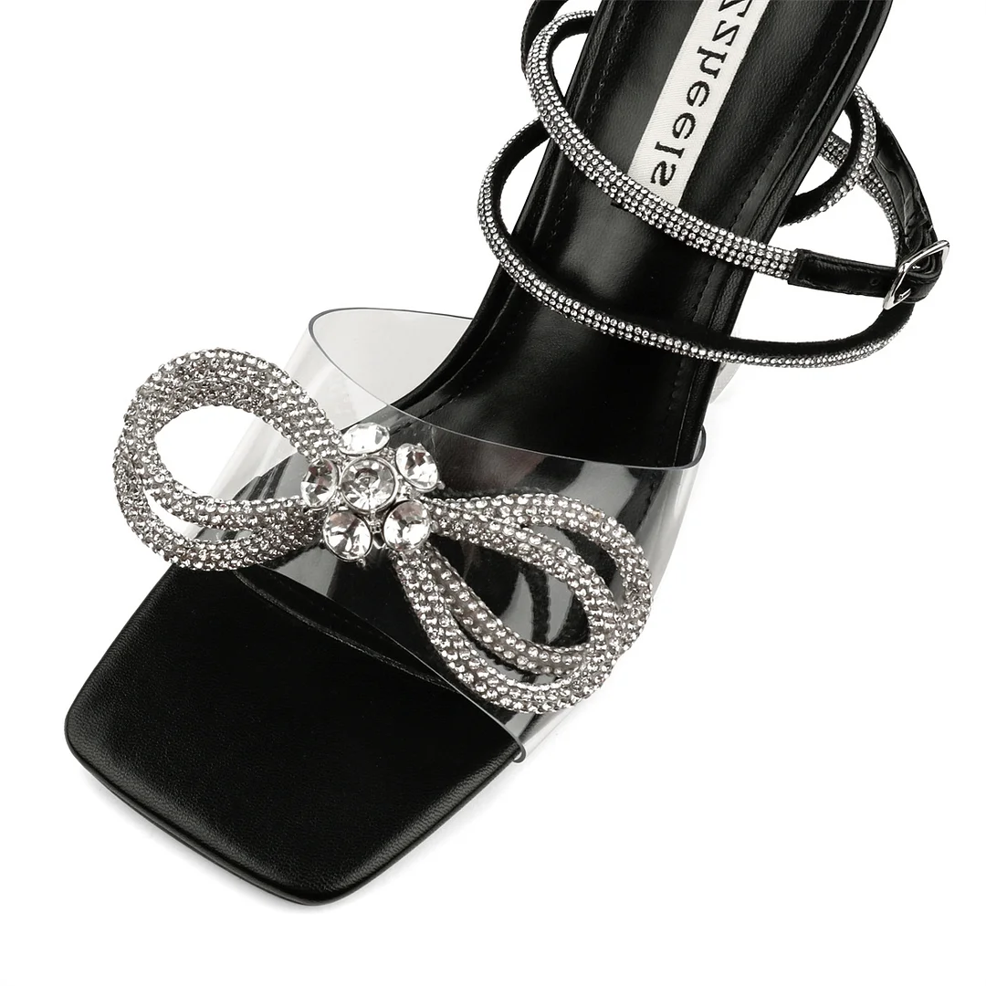 9.5cm/3.74 Double Bow Crystallized High Heels