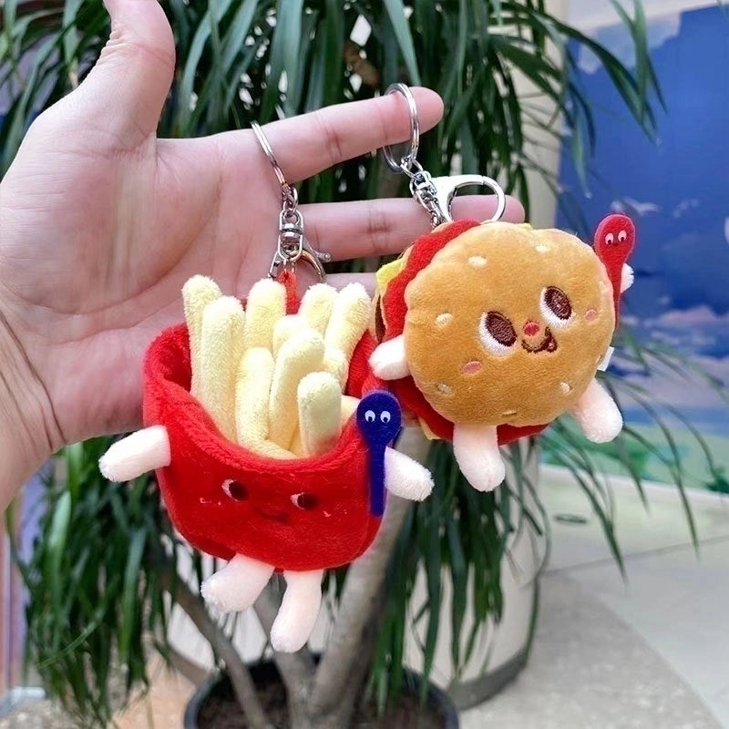 3 Pieces Cute Novelty Toast Hamburger Hot Dog Pp Cotton Plush Unisex Bag Pendant Keychain
