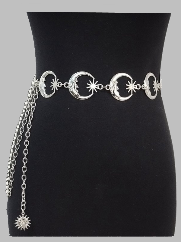 Gothic Dark Sun&moon Metal Decorated Chain-trimmed Waist Belt