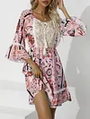 Half Sleeve Floral Print Split-Joint Empire A-Line Mini Dress