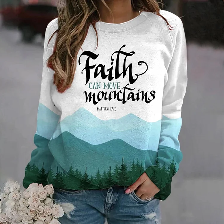 Comstylish Faith Can Move Mountains Print Casual Sweatshirt