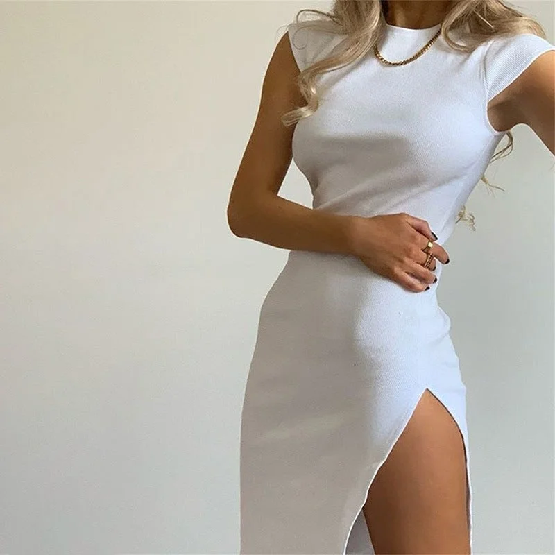 Simple High Side Slit Mini Dress