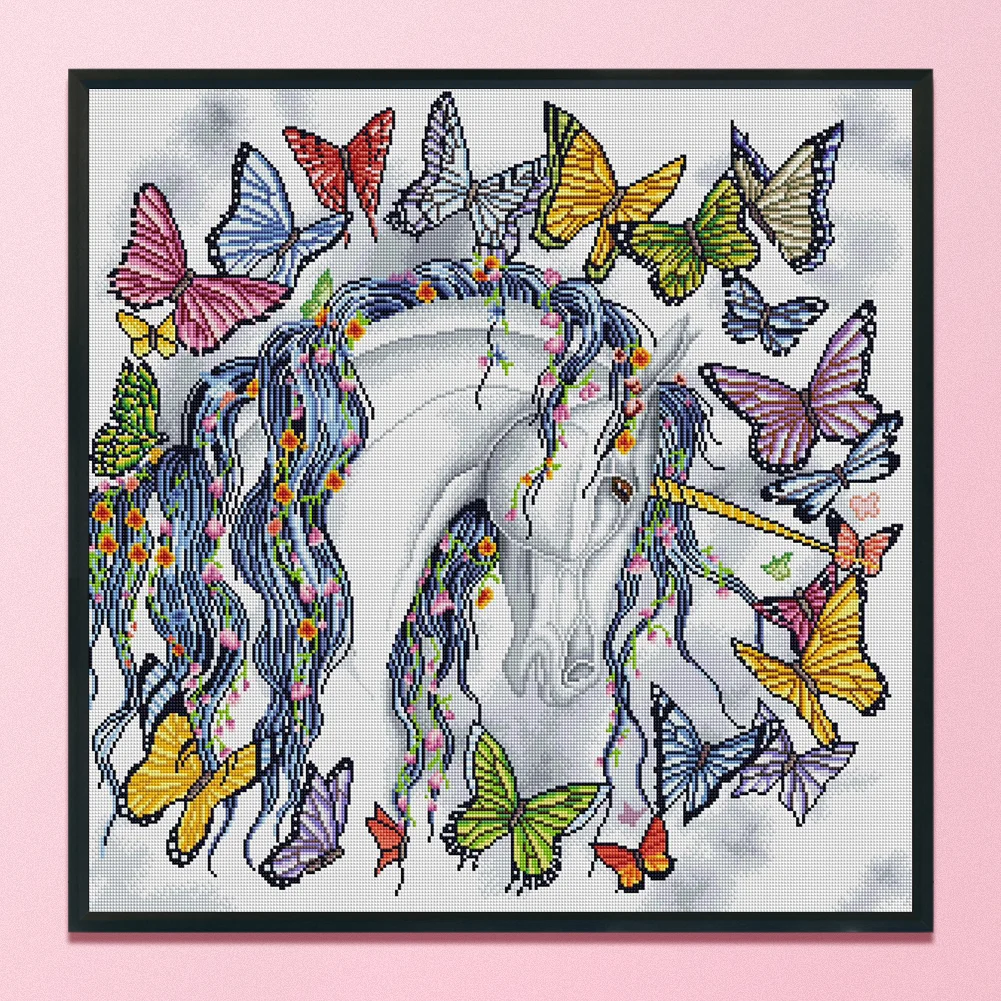 DIY Stamped Cross Stitch 11CT Full Embroidery 40*40cm - Unicorns And Butterflies
