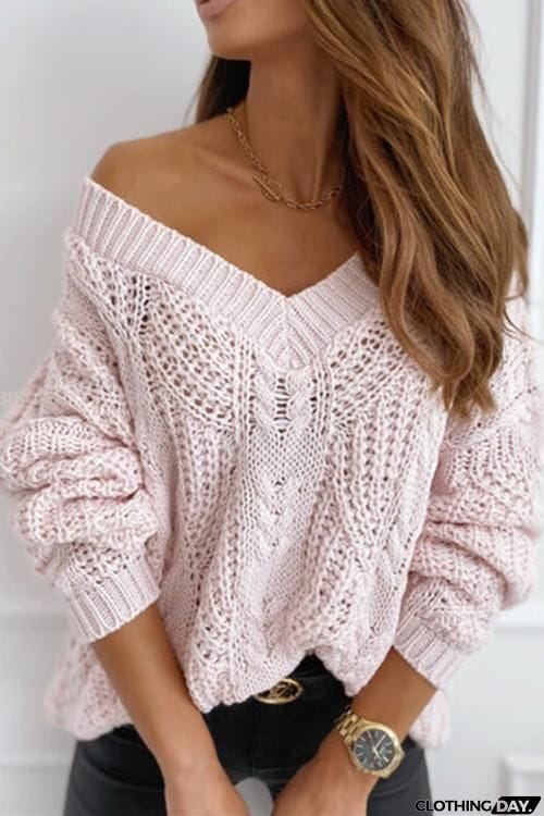 Hollow V Neck Loose Sweater