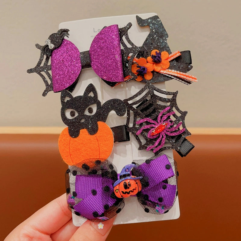 Halloween Cute Funny Women’s Pumpkin Cat Bow Knot Hair Clip