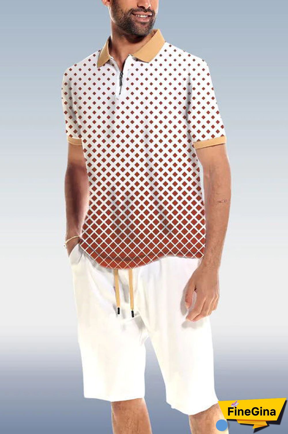 Black White Two Piece Short Sleeve Print Walking Suit Set With Shorts