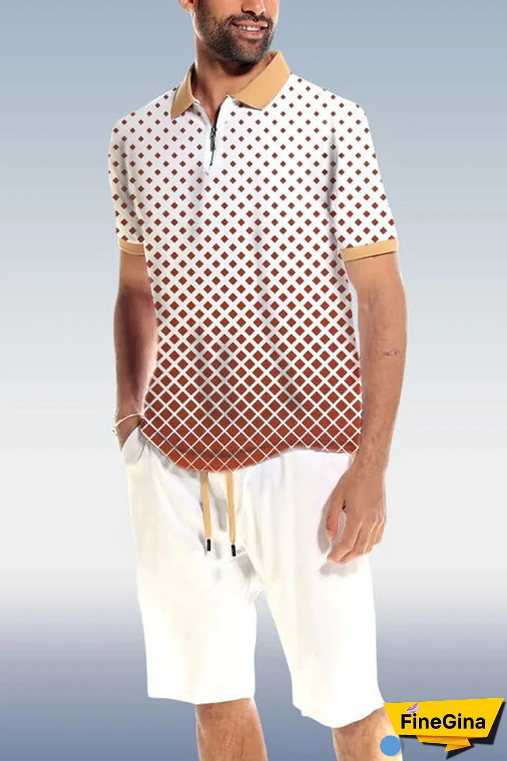 Black White Two Piece Short Sleeve Print Walking Suit Set With Shorts