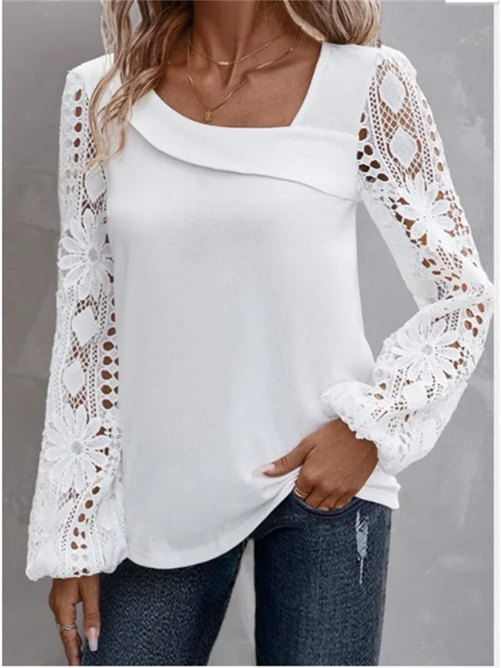 Women's Fashionable and Elegant Solid Color Loose Casual Long-sleeved Versatile Pullover Slant Collar Blouse T-shirt Women