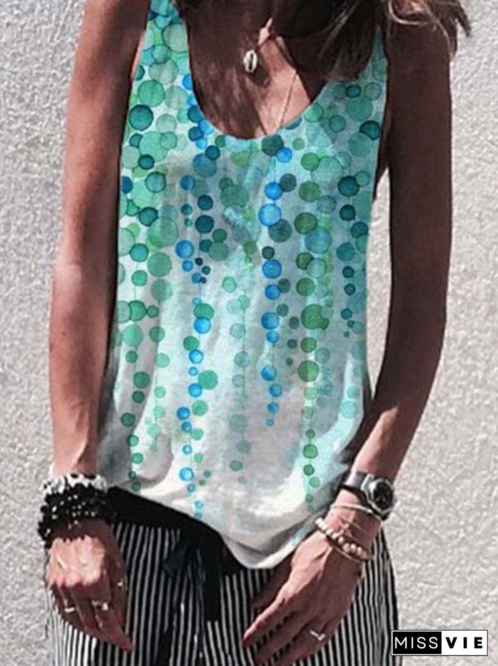 Printed Sleeveless Casual Cotton-Blend Tops
