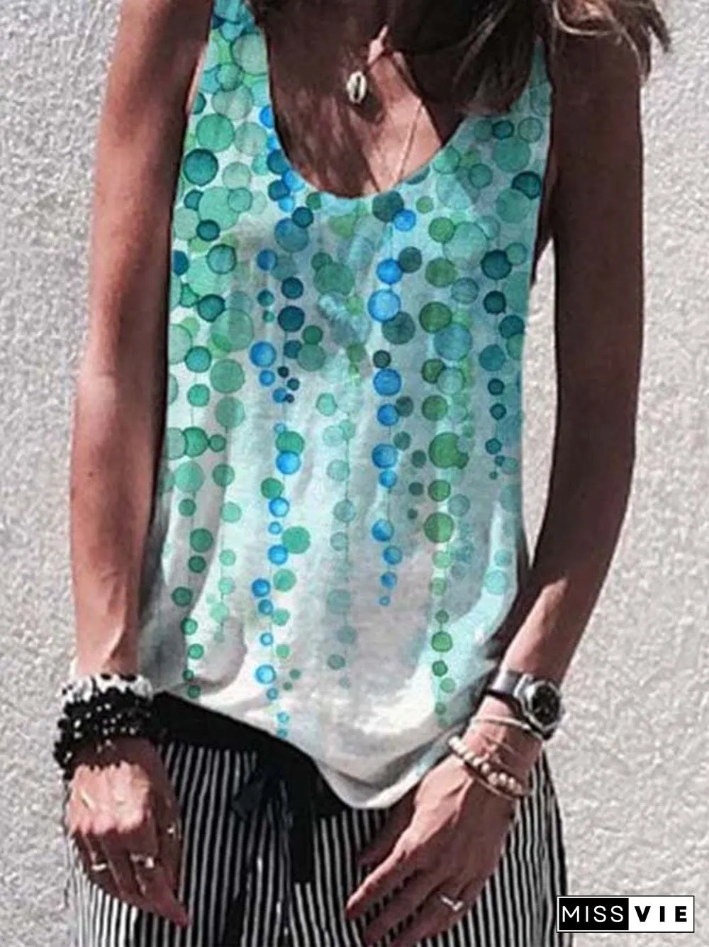 Printed Sleeveless Casual Cotton-Blend Tops