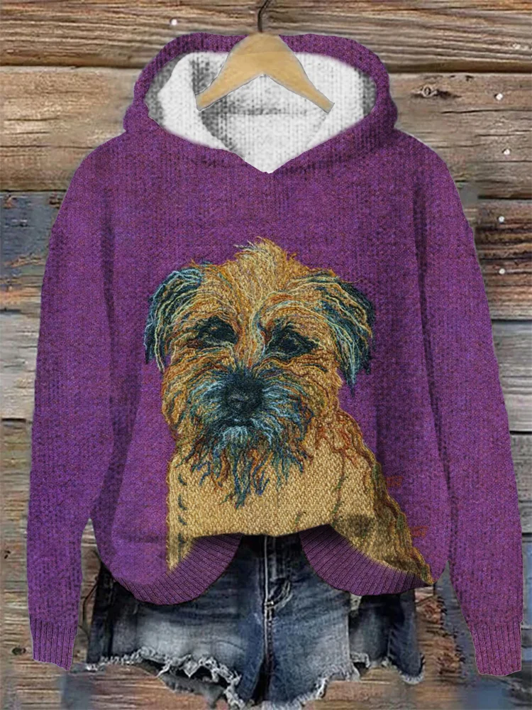 VChics Rustic Dog Pattern Hooded Knit Sweater