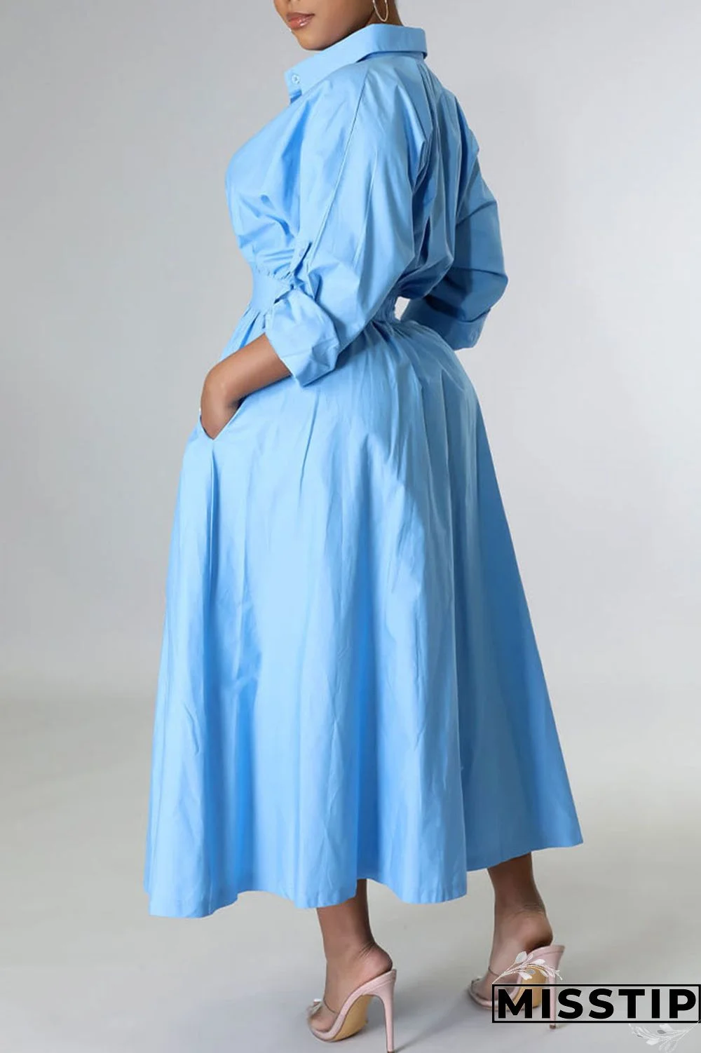 White Casual Solid Patchwork Buckle Turndown Collar Shirt Dress Dresses