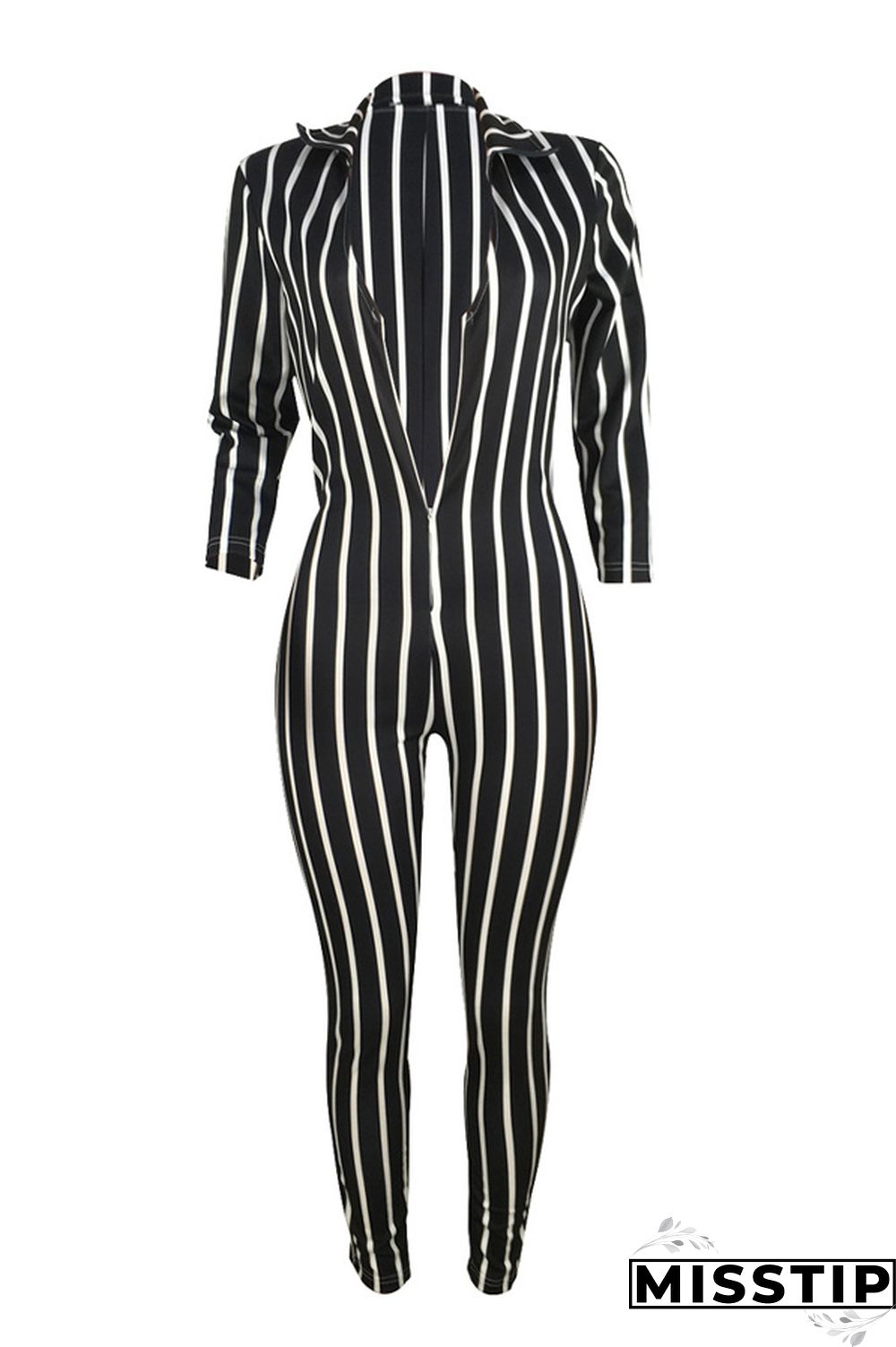 Orange Sexy Striped zipper Long Sleeve V Neck