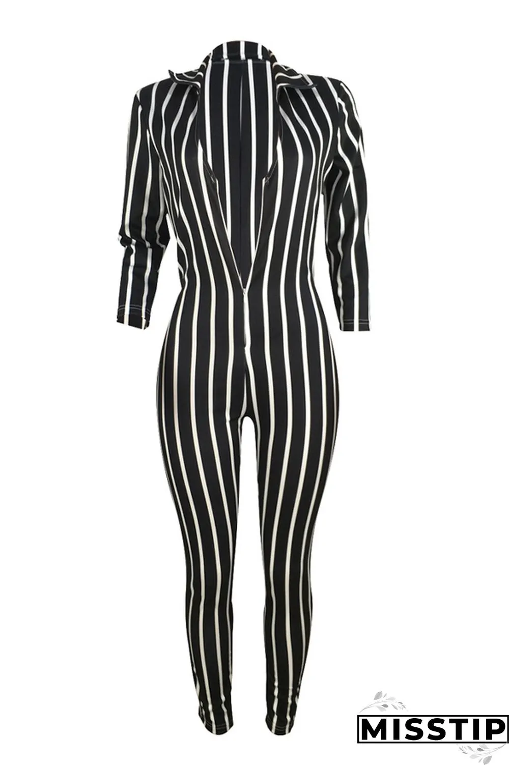 Orange Sexy Striped zipper Long Sleeve V Neck