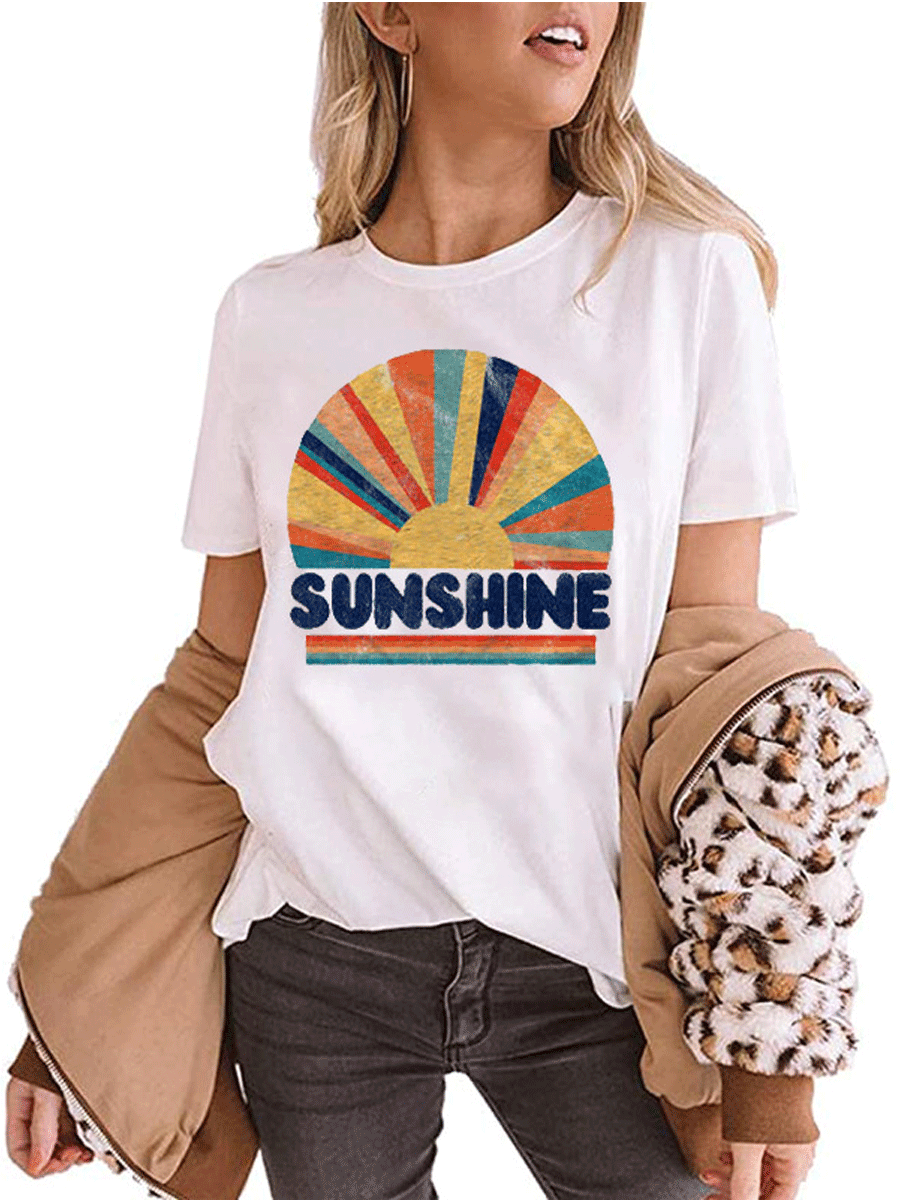 SUNSHINE Rainbow Print Short Sleeve T-shirt