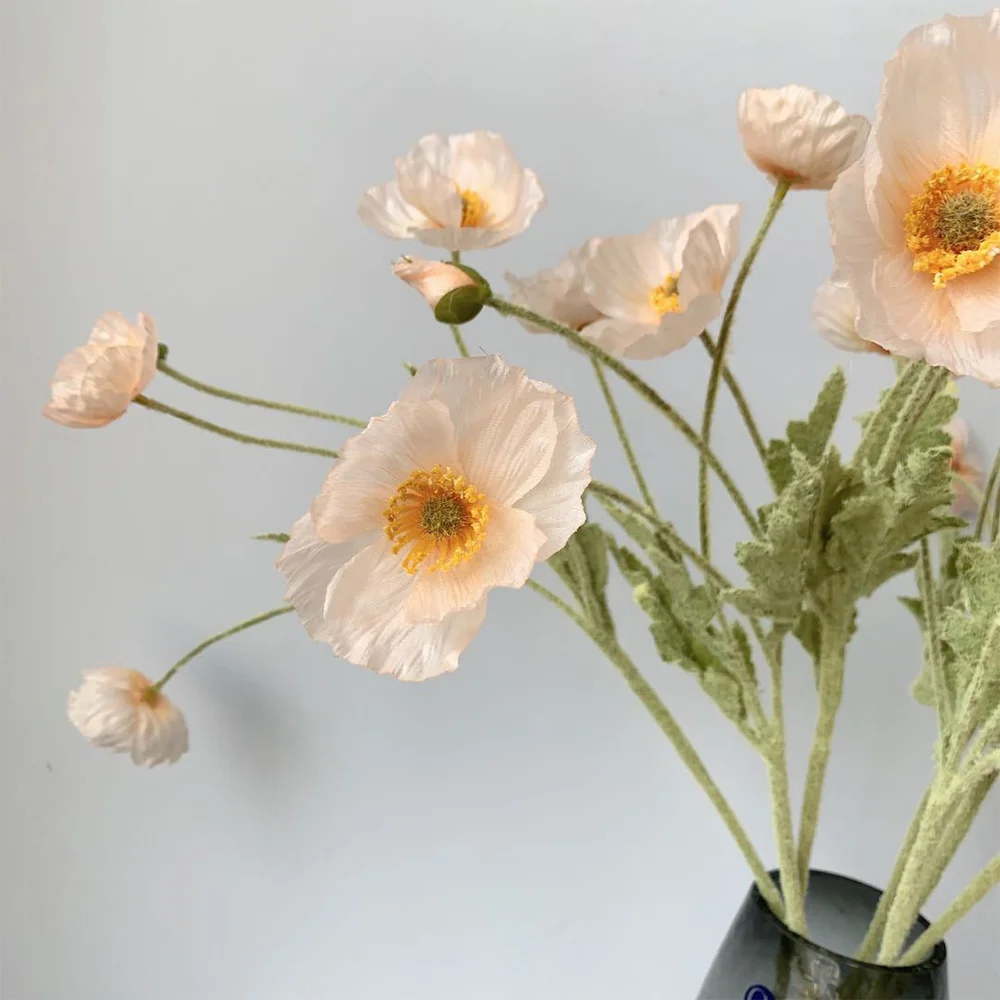 Peach Yellow Silk Poppy Flower - 23"