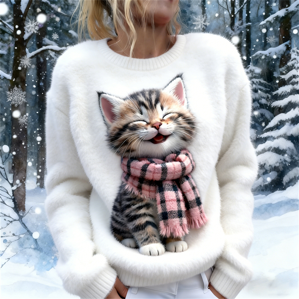Laughing Cat Design Women's Soft Plush Sweater wearshes