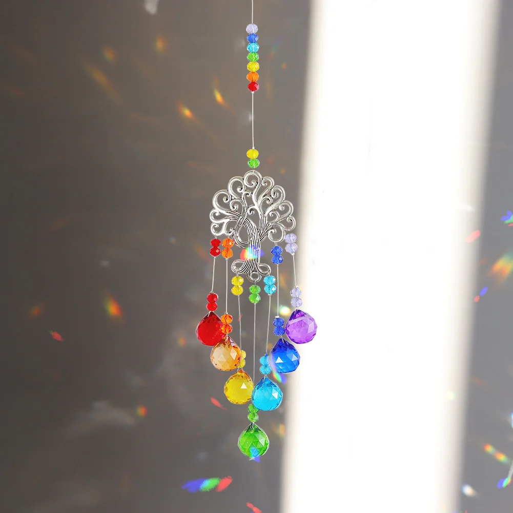 Crystal Windchime Tree of Life Light Catcher Ball Home Pendant (Multicolor)