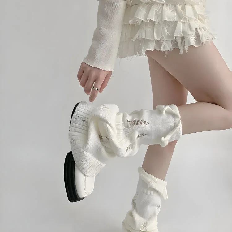 Brownm Grunge Distressed Knitted Leg Warmers