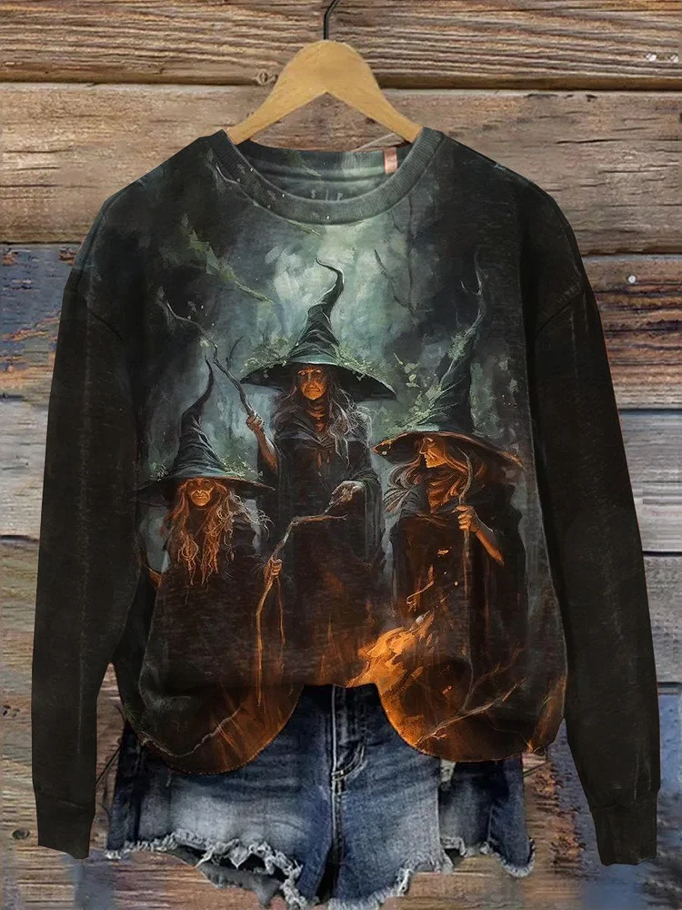 Women's Halloween Witch Print Casual Sweatshirt