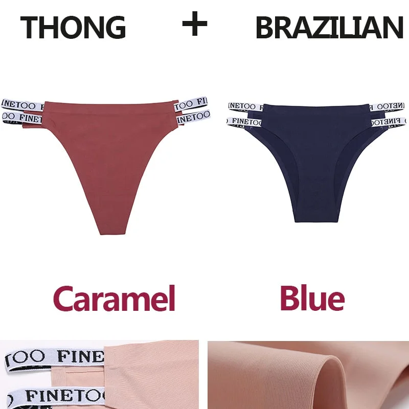 2PCS/Set Seamless Women's Thong Sexy Bikini Underwear G-string Letter Lingerie Femme Low-Rise Panties Ice Silk Women Underpants
