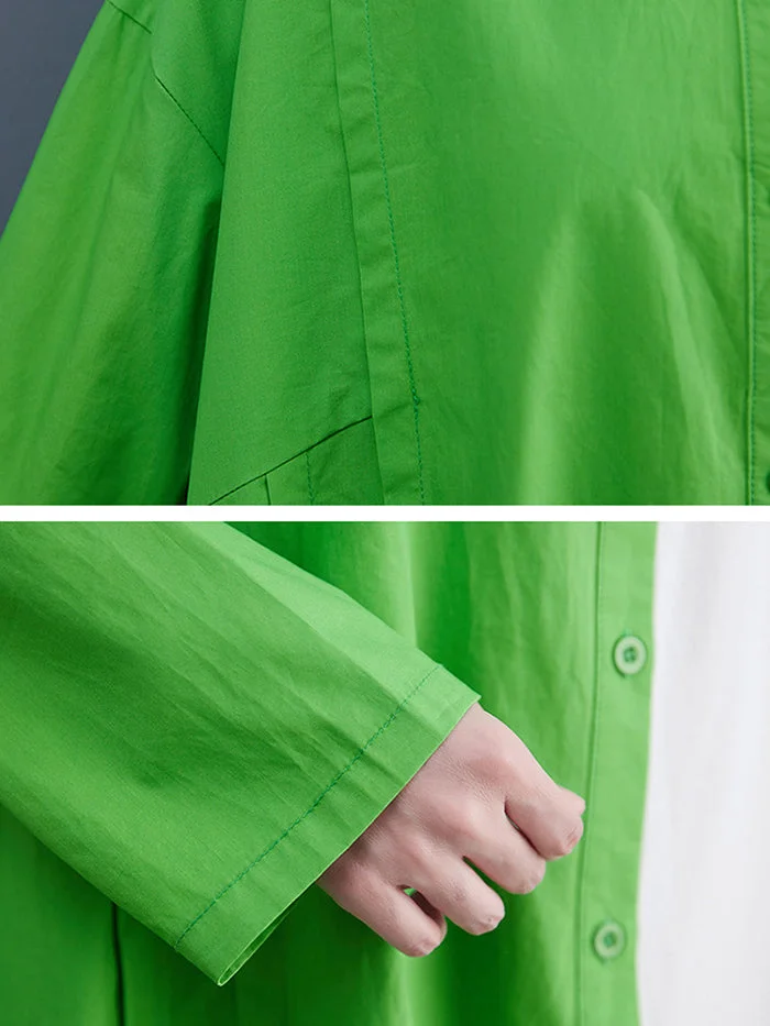 Fashion Two Tone Patchwork Shirt Cotton Linen Dress