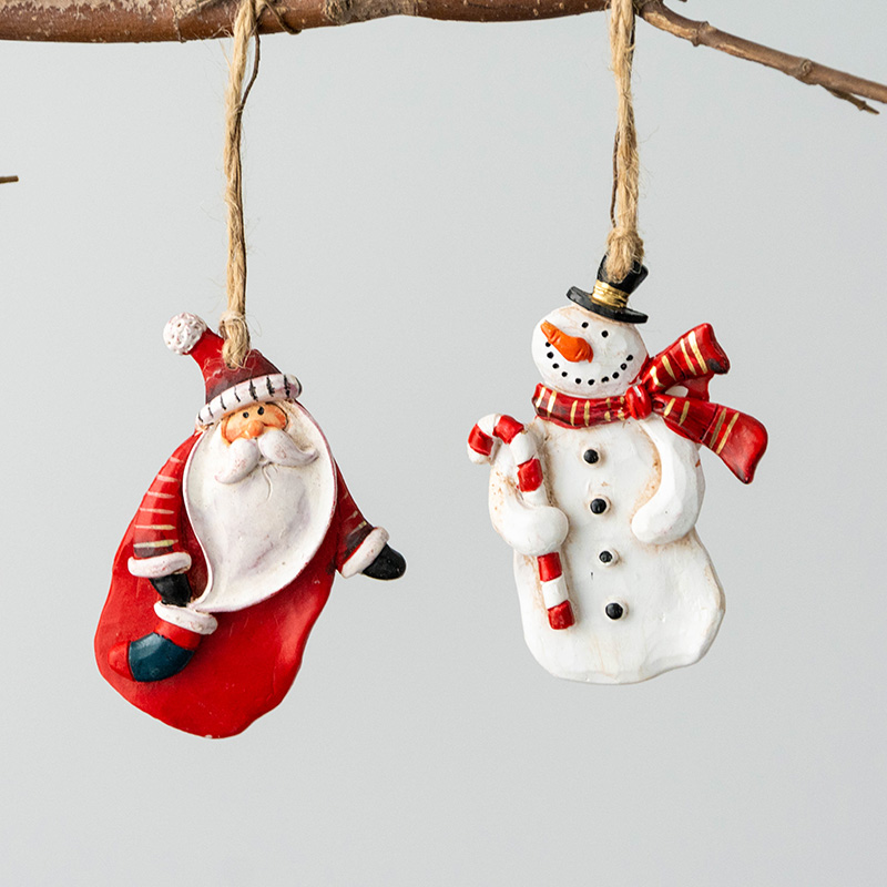 "Hromeo Resin Santa & Snowman Christmas Tree Ornaments - Festive Decor"