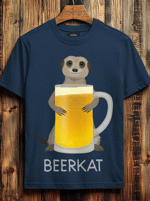 Men's Beerkat A Meerkat A With A Beer Print Cotton Casual T-Shirt