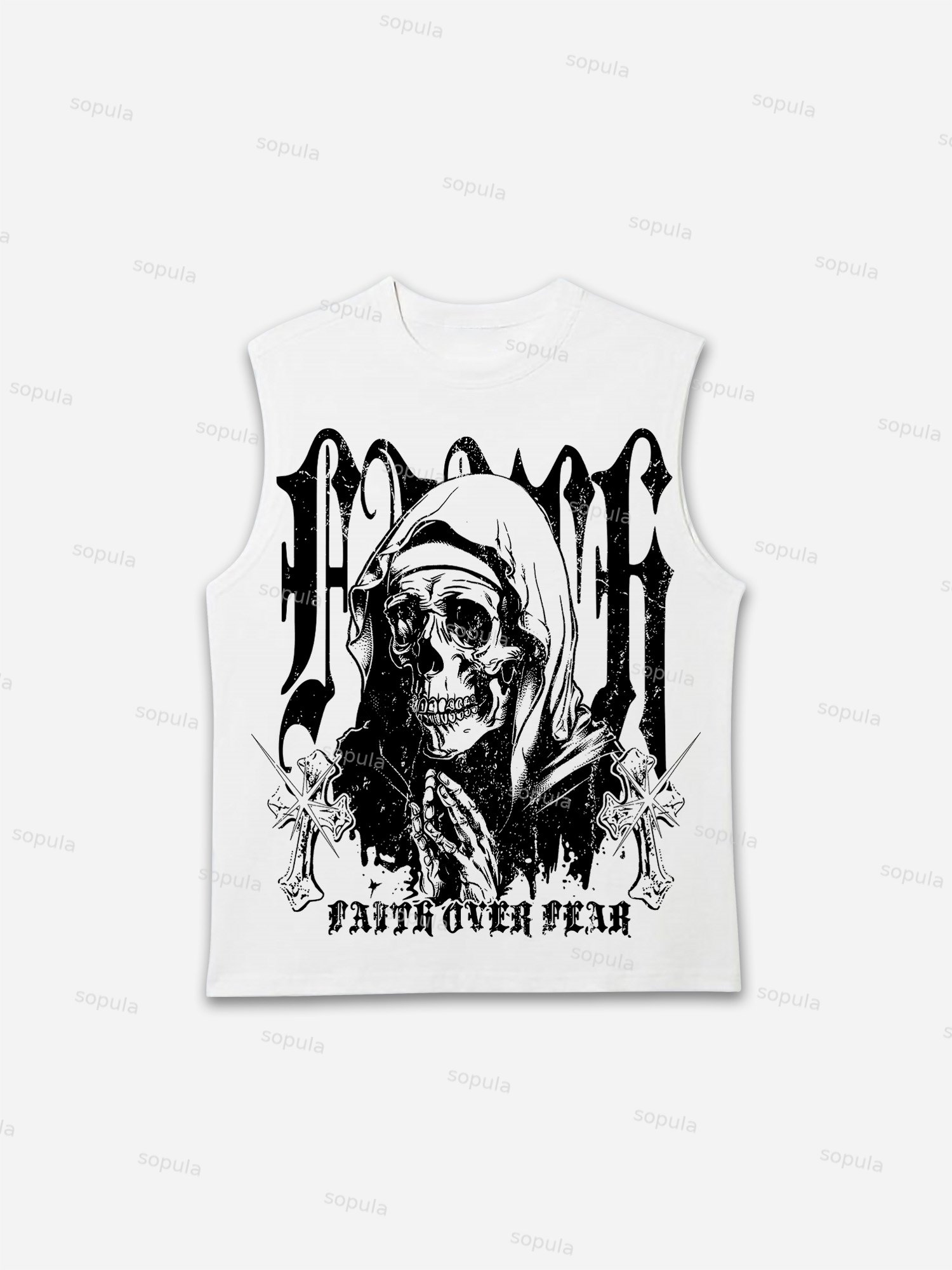 Skull Faith Over Fear Print Tank Top - Sopula｜Premium Graphic Tees & Graphic Clothing