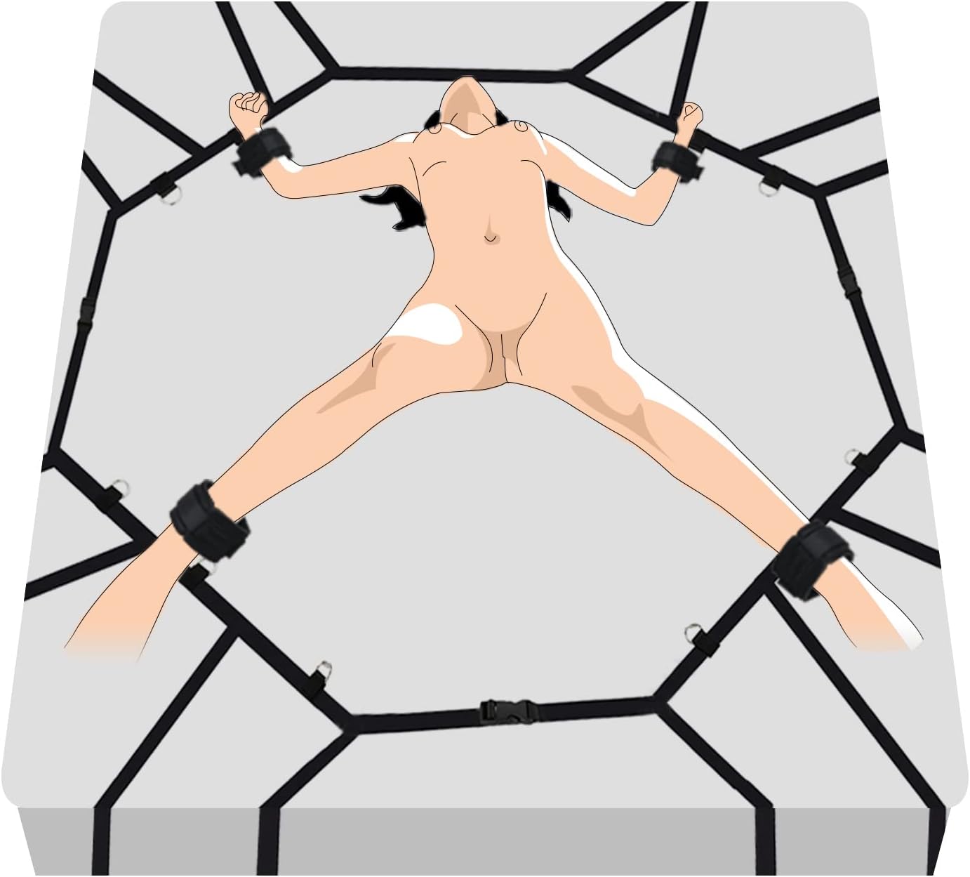 BindHive - Bed Restraints Set Adjustable BDSM Bondage Kit with Cuffs Easy Install By Rose Toy